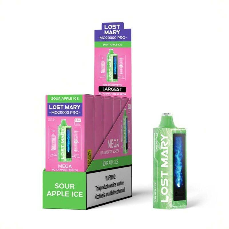 Lost Mary | MO20000 Pro Disposables | Mega HD Animated Screen | 20000 Puffs | Nic 5% | Pack of 5 | Sour Apple Ice