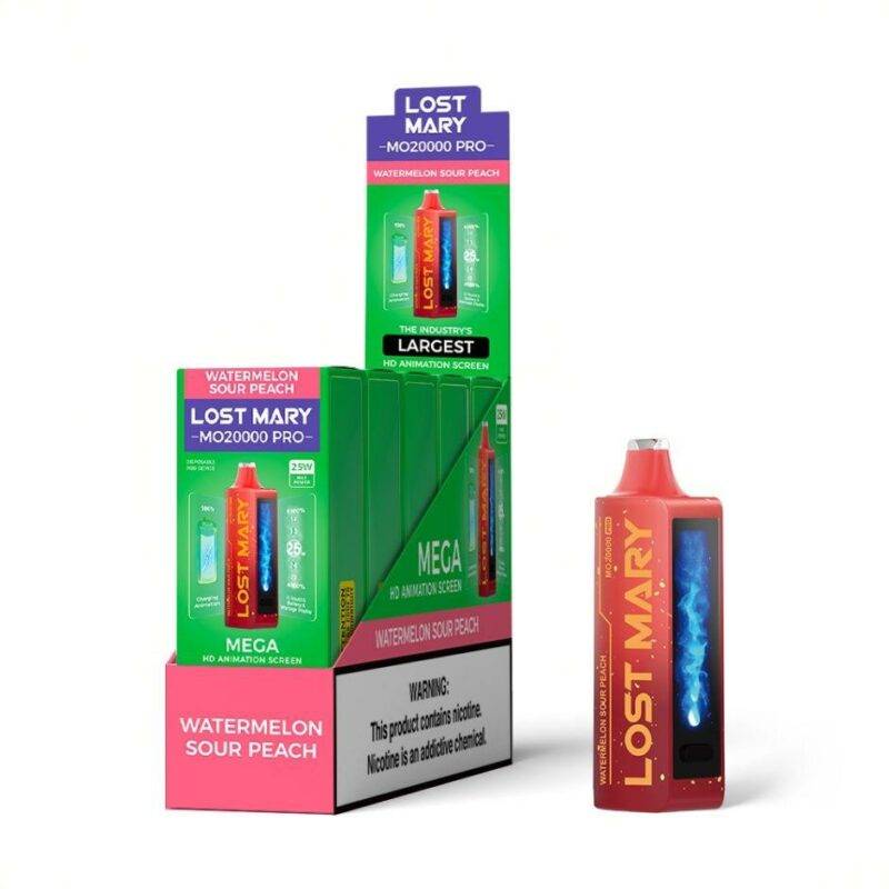 Lost Mary | MO20000 Pro Disposables | Mega HD Animated Screen | 20000 Puffs | Nic 5% | Pack of 5 | Watermelon Sour Peach